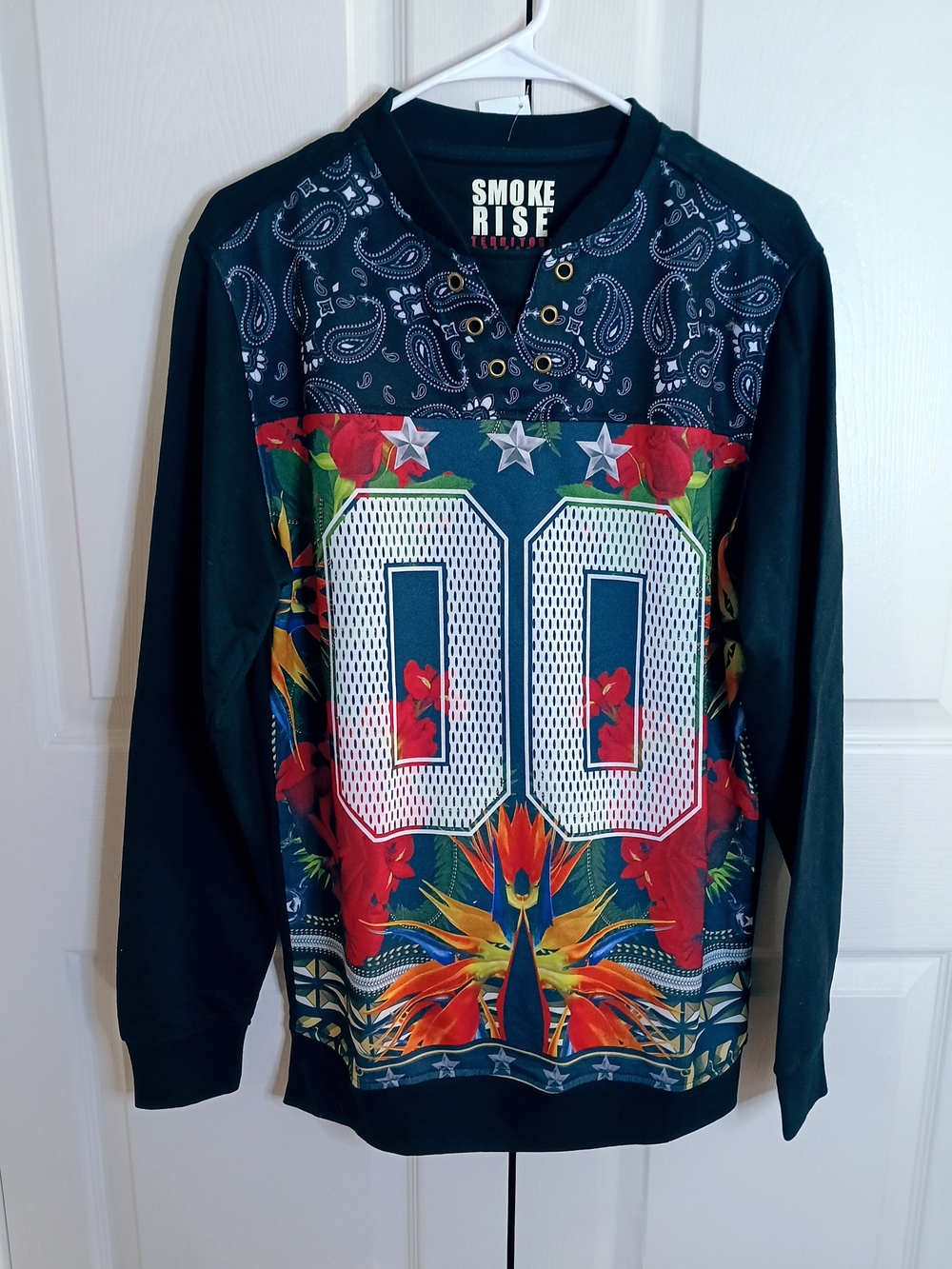 Smoke Rise‎ Black Floral Paisley Long Sleeve Tee